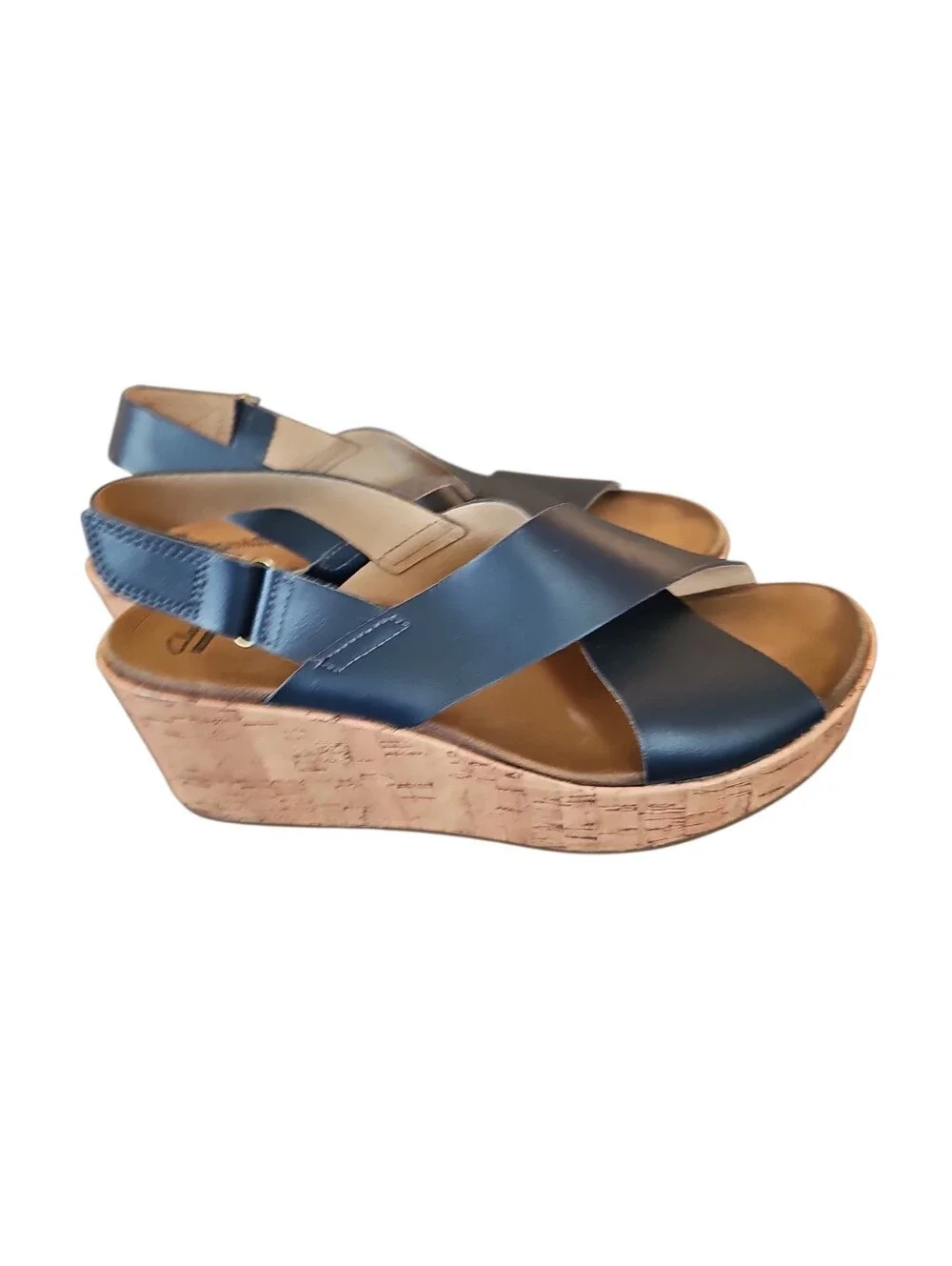 CLARKS Women's Maritsa Lara Platform Navy Cork Wedge Sandals Sz 9